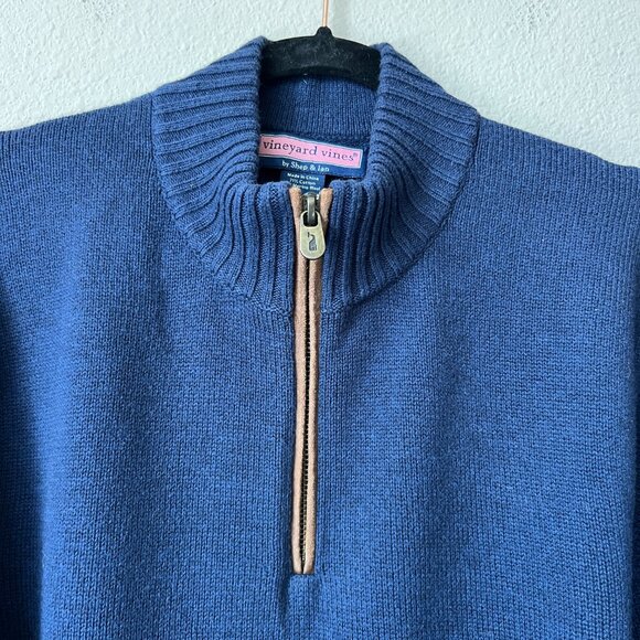 Vineyard Vines Navy Quarter Zip Mock Neck Sweater Size L - Picture 3 of 6